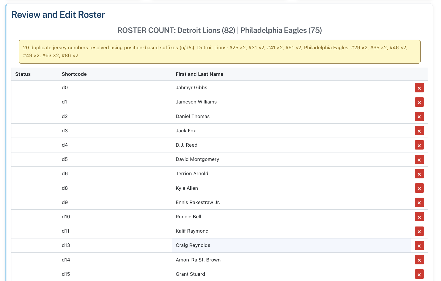Review roster and Actions section