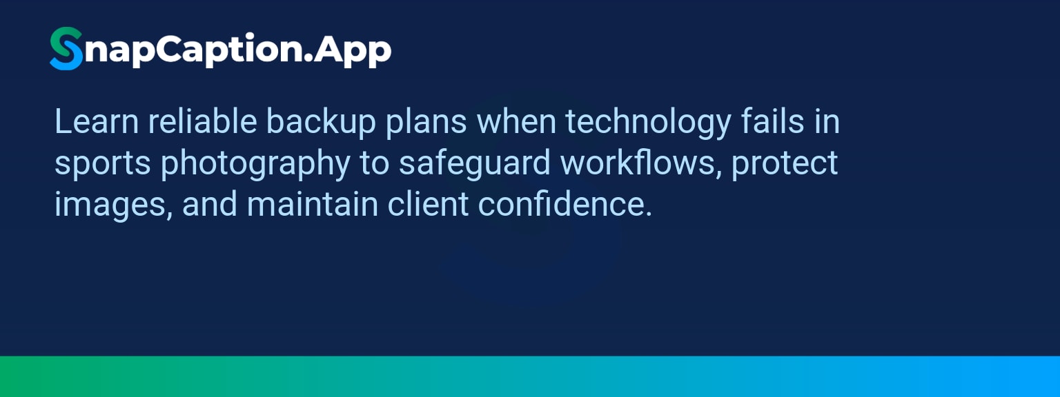 Sports photographer managing files with backup plans technology solutions during an event.