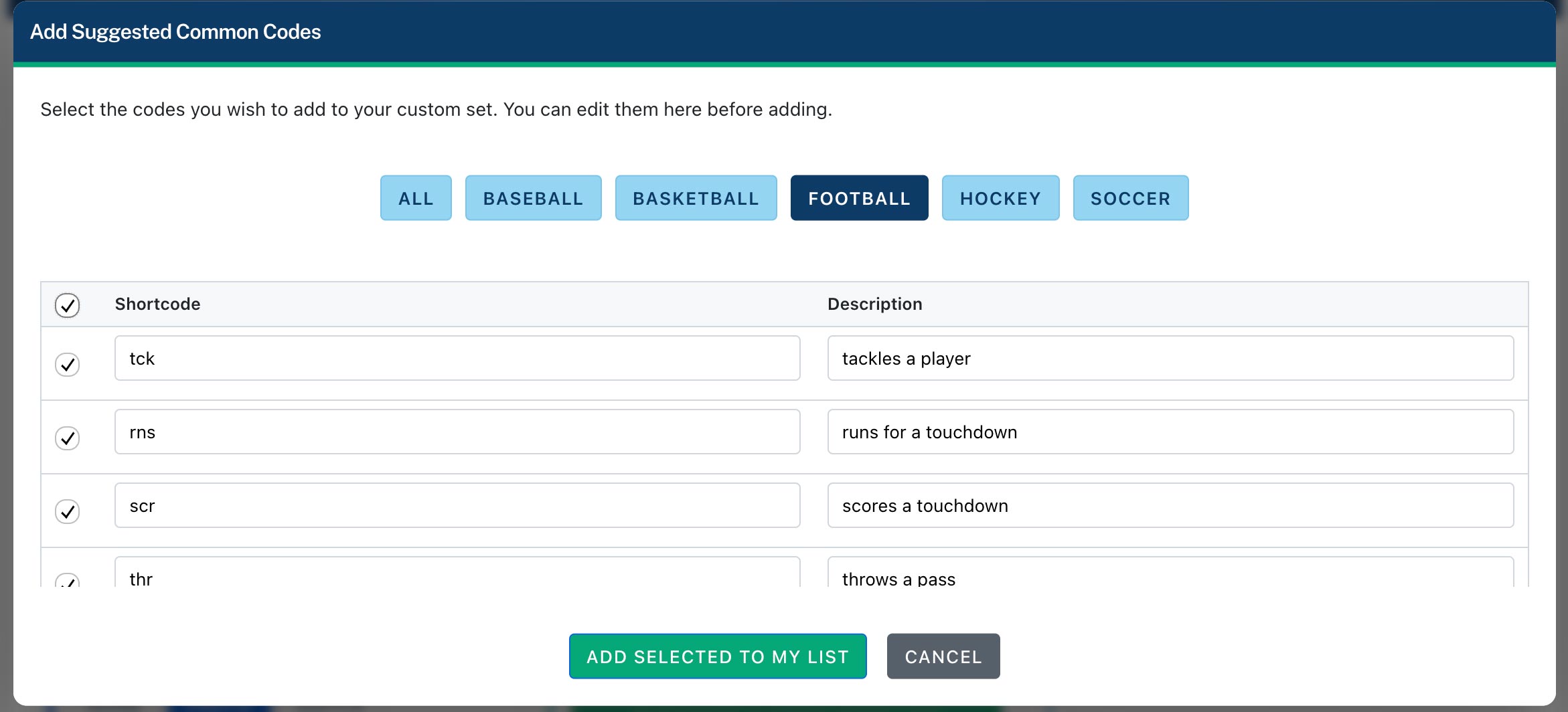Uploading a custom file of codes