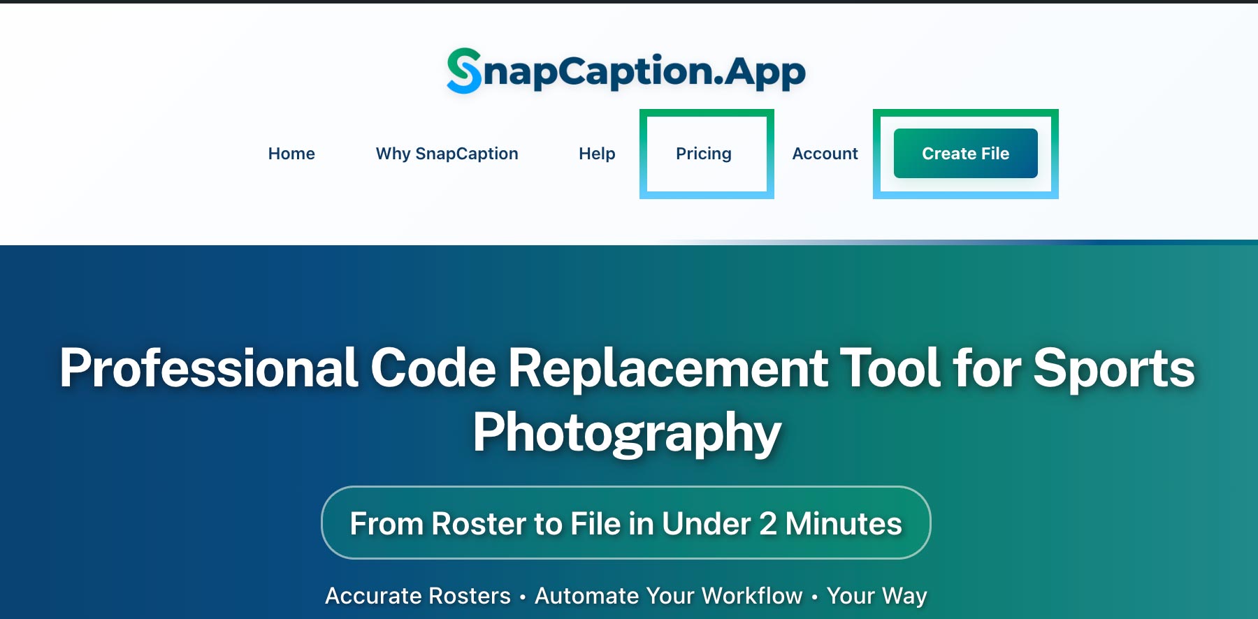 SnapCaption Code Replacement Manager interface showing team configuration, roster configuration, and action buttons