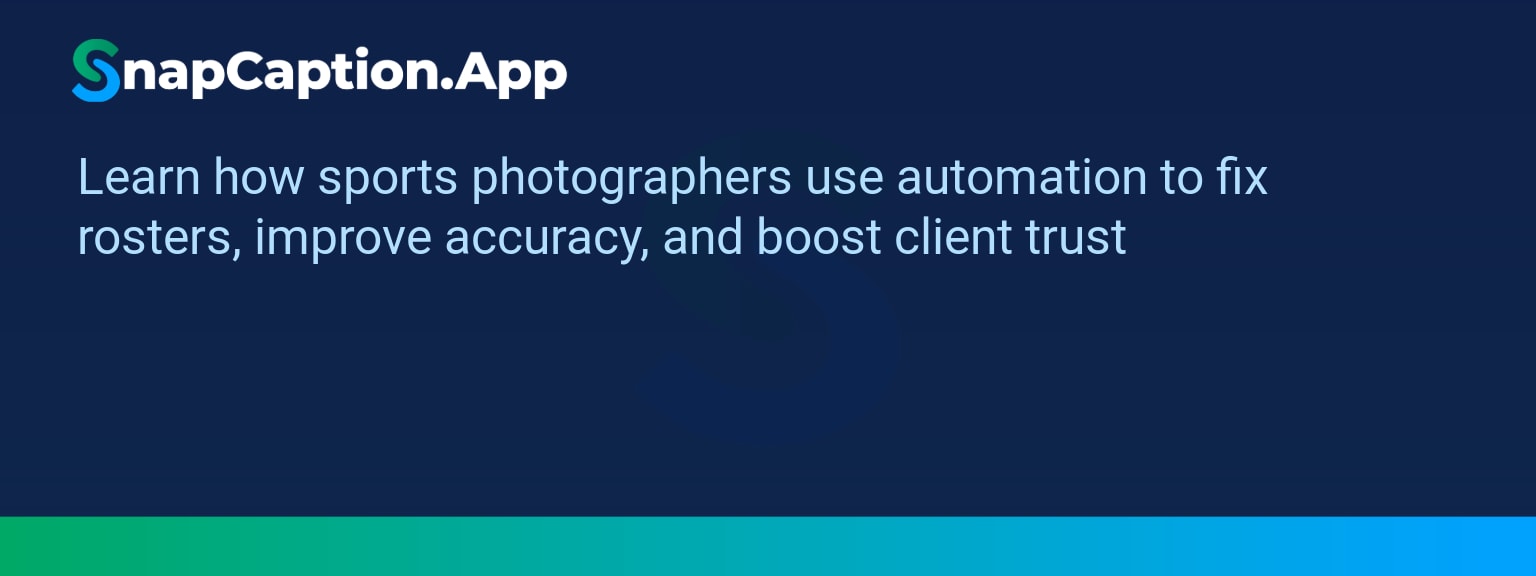 Sports photographer updating captions while working with incomplete rosters at a live game
